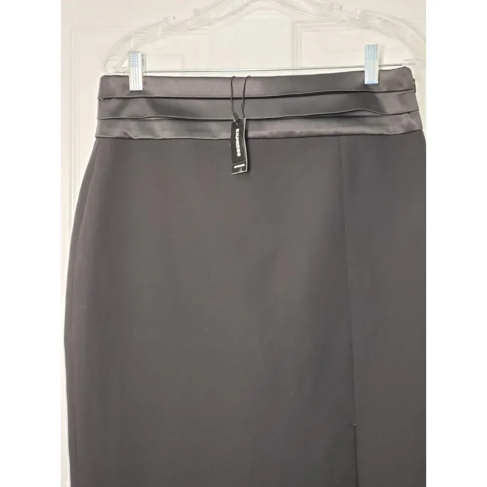 Express Women’s Black Pencil Skirt Size 12 – Satin Waistband, NWT - Picture 3 of 16